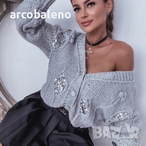 Дамски сив пуловер/жилетка с пайети , снимка 8 - Блузи с дълъг ръкав и пуловери - 51907792