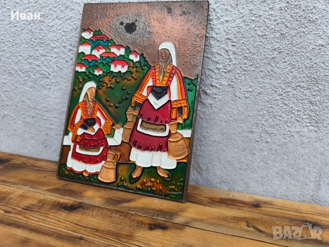 Медно пано с емайл (моми), снимка 4 - Пана - 53709831