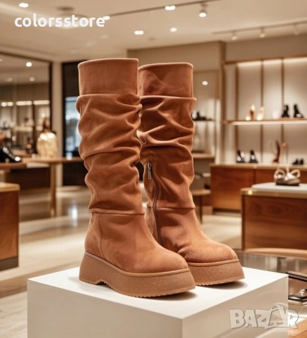 Равни ботуши - светлокафяв велур - MKR18 