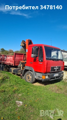 МАН САМОСВАЛ С КРАН, снимка 3 - Камиони - 52540528