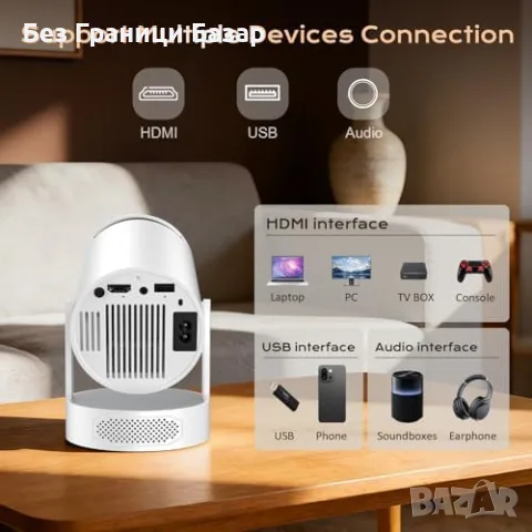 Нов Преносим проектор със стойка 1080P 4K WiFi Bluetooth HDMI USB за кино, снимка 6 - Плейъри, домашно кино, прожектори - 55954901