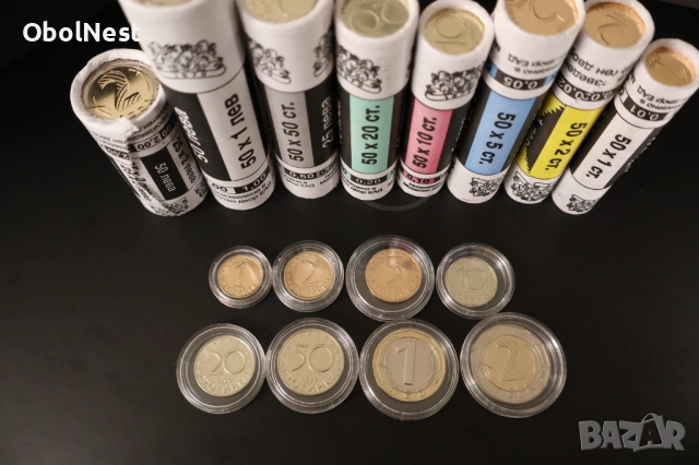 Пълен сет UNC монети от 1 ст. до 2 лв. (1999, 2000, 2002 и 2015)