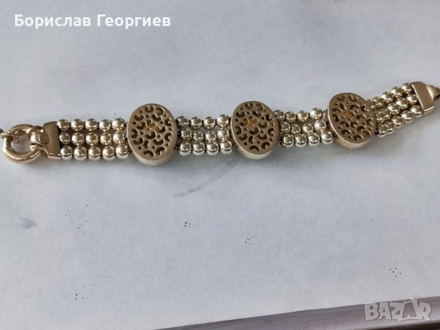 Сребърна гривна с кехлибар, снимка 6 - Гривни - 44367316