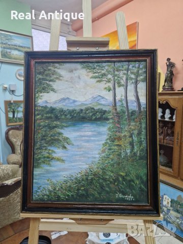 Антикварна картина масло върху платно - Б. Топалова 1997 г, снимка 1