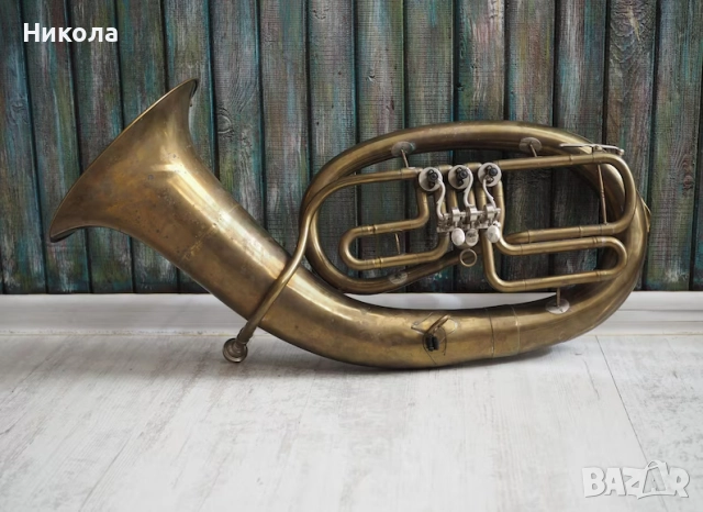 Винтидж месингов хеликон с роторни клапани – античен оркестров духов инструмент, снимка 4 - Антикварни и старинни предмети - 52305973