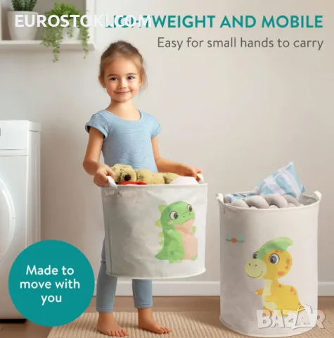 Кош за съхранение на играчки Navaris Green Dinosaur, 2 броя сгъваеми кошници за играчки / дрехи , снимка 2 - Мебели за детската стая - 56122832