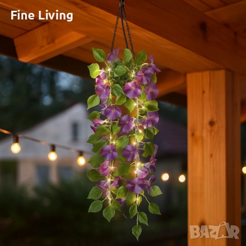 Соларна висяща саксия с LED осветление Living & Garden – 60 LED, топло бяло, снимка 3 - Декорация за дома - 52048844
