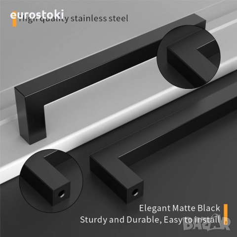 Комплект от 12 броя матово черни квадратни дръжки за шкафове 7,6 см, за чекмеджета, снимка 2 - Шкафове - 51766369