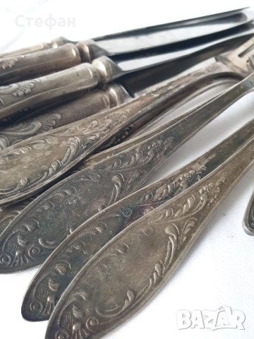 Комплект посребрени прибори, снимка 4 - Антикварни и старинни предмети - 53537215