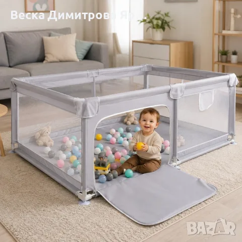 Бебешка кошара за почивка и игра 120x180 см, сива