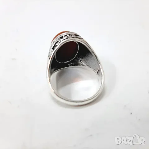 Пръстен с червен яспис, снимка 3 - Пръстени - 48690321