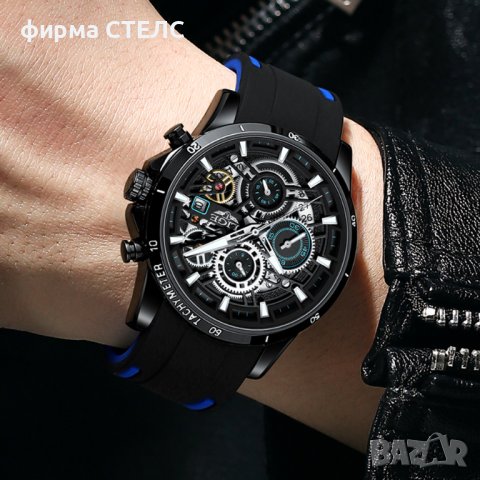 Мъжки часовник Lige, Хронограф, Водоустойчив, Силиконова каишка, снимка 5 - Мъжки - 41686305