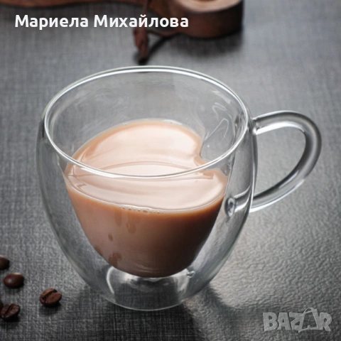 Двустенна стъклена термо чаша във формата на сърце!, снимка 7 - Чаши - 53190700