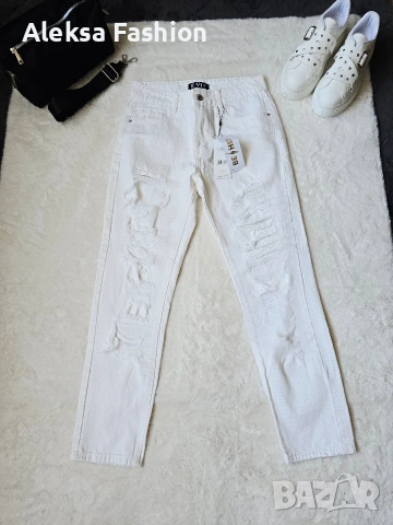 Дамски бял панталон с накъсан ефект , снимка 14 - Панталони - 46229571