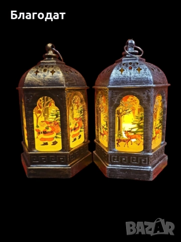 Коледен декоративен светещ фенер. Размери: 13х7 см, материал пластмаса.