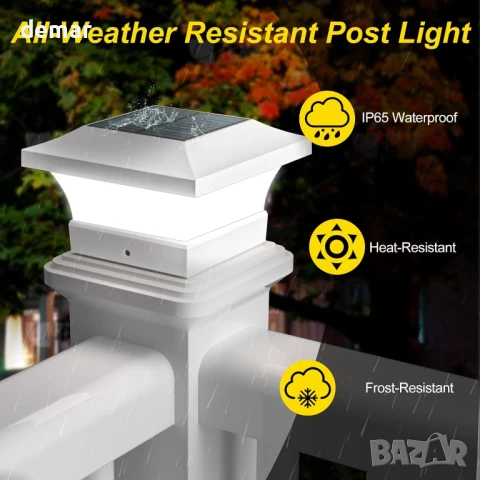 ILIKEPOW 2 бр. Соларни стълбови лампи, LED водоустойчиви, 6000К, снимка 4 - Соларни лампи - 50593987