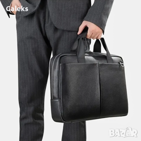 Елегантна, модерна и стилна мъжка офис чанта за лаптоп / Черна естествена кожа!