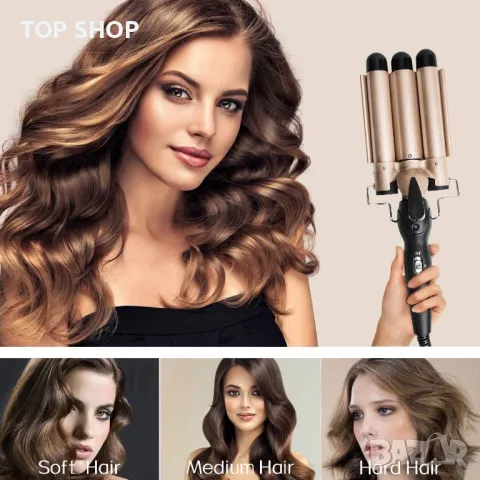 Маша с 3 цилиндъра-машина за коса с двойно напрежение, 1-инчов керамичен турмалин с регулируема темп, снимка 5 - Маши за коса - 48842673