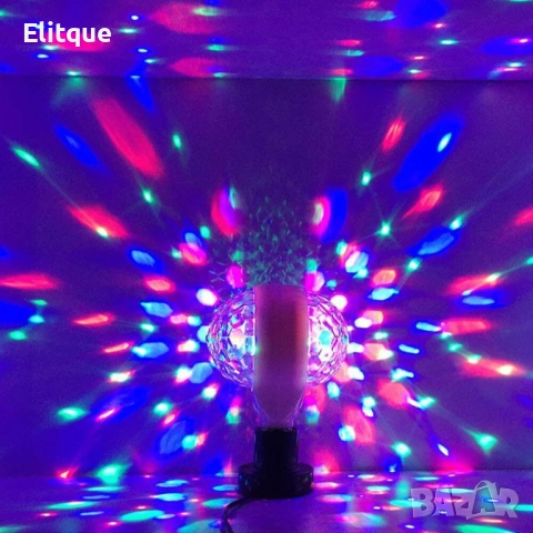 Диско LED лампа, въртяща се крушка - автоматично въртене с кристални топки, снимка 3 - Други - 52744907