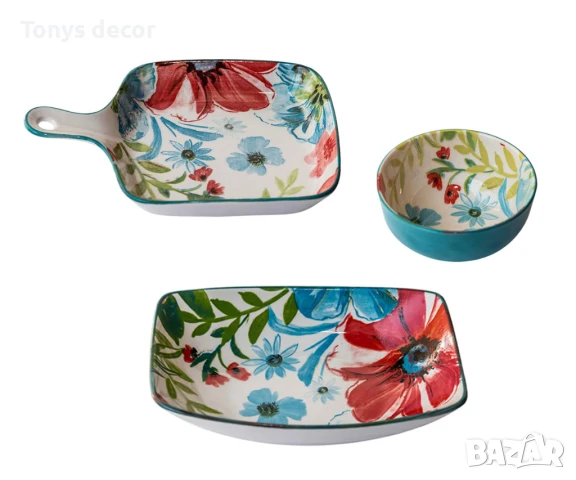 Цветен сервиз за хранене - купичка, подложка и плато, НОВИ, снимка 1