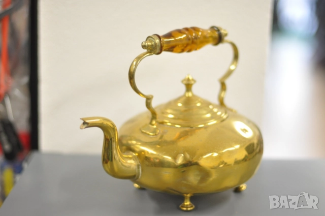 Месингов чайник с поставка, снимка 6 - Декорация за дома - 52856815