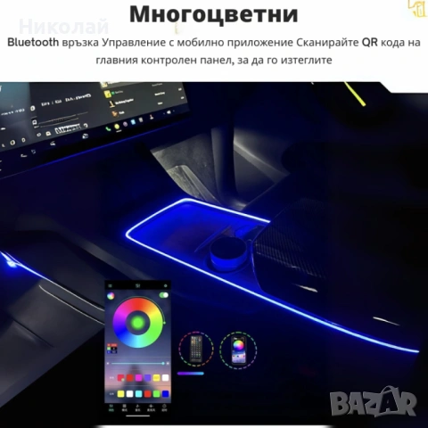 RGB LED интериорно осветление за автомобил – Bluetooth, музикален режим, снимка 5 - Аксесоари и консумативи - 53267536