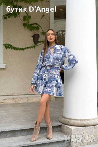 Шифонена рокля с дизайнерски принт SI AMORE, снимка 2 - Рокли - 51741488