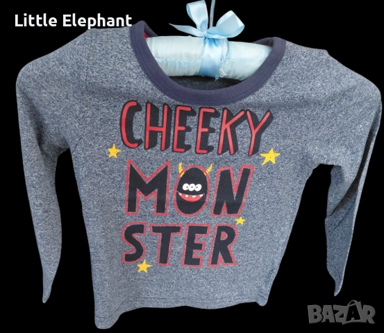 Блузка с дълъг ръкав за момченце на 12-18 месеца"Cheeky monster",Англия/нова, снимка 2 - Комплекти за бебе - 51583335
