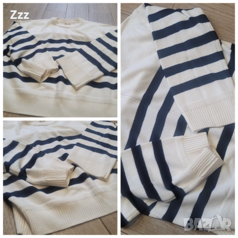 Дамски пуловер в черно и бяло на райе