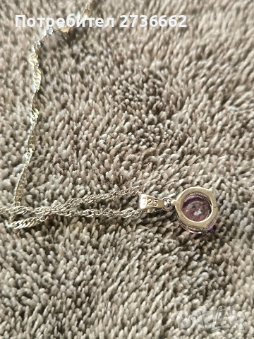 Сребърно колие с розов цирконии , снимка 2 - Колиета, медальони, синджири - 53792450