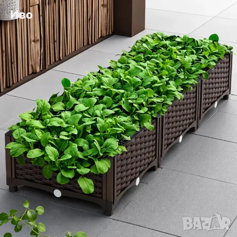 Модулна повдигната леха 120x40x22 см – За зеленчуци, билки и цветя, UV устойчива, кафява, снимка 3 - Саксии и кашпи - 55969150