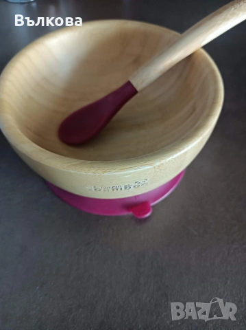 Бамбуков комплект купичка и чинийка с лъжици , снимка 4 - Прибори, съдове, шишета и биберони - 53404644