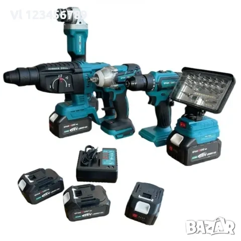 Акумулаторни инструменти 5 в 1 Перфоратор,Винтоверт, Гайковерт Ъглошлайф,Лампа , снимка 2 - Куфари с инструменти - 53835455