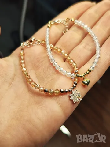 Блестяща дамска гривна 925 сребро/златно покритие, сърце, снимка 3 - Гривни - 48229265