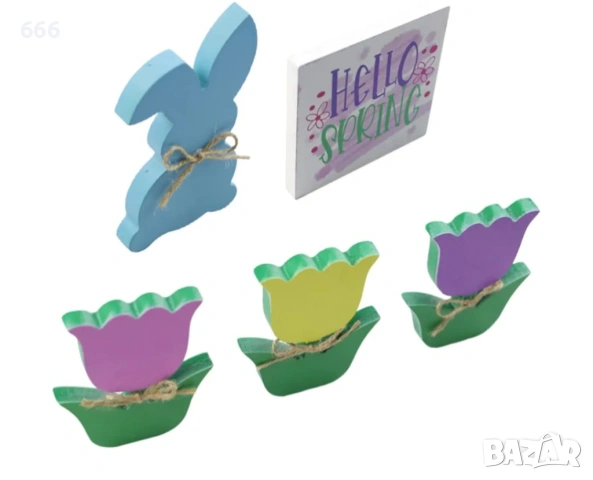 5 бр. дървени фигурки с цветен дизайн