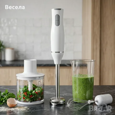 Ръчен бял блендер 800W с чопър, бъркалка и мерителна кана – мултифункционален кухненски помощник, снимка 4 - Чопъри и пасатори - 56007533