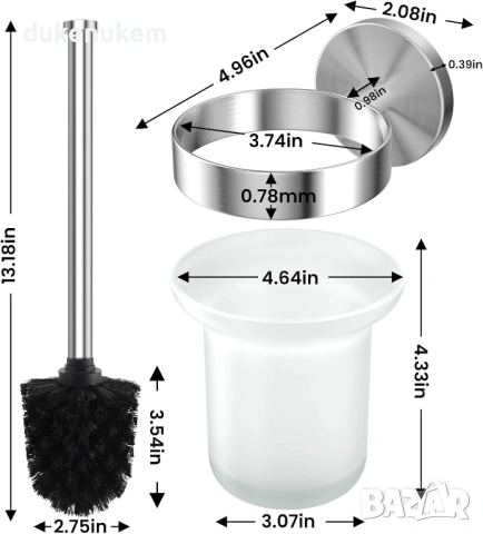 2 броя Стенна четка за тоалетна, без пробиване, неръждаема стомана, снимка 5 - Други - 53161203