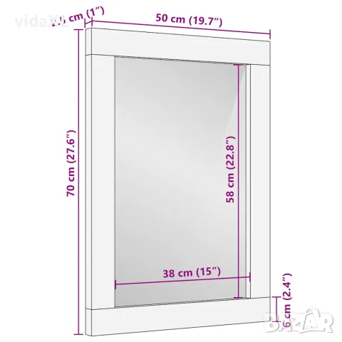 vidaXL Огледало за баня 50x2,5x70 cm Масивно дърво Манго, снимка 8 - Огледала - 56147531