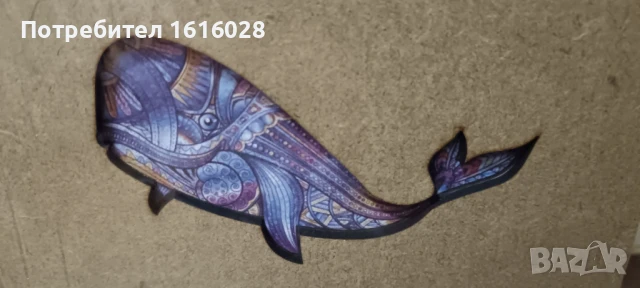  Син кит Дървен цветен пъзел, снимка 5 - Образователни игри - 50462695