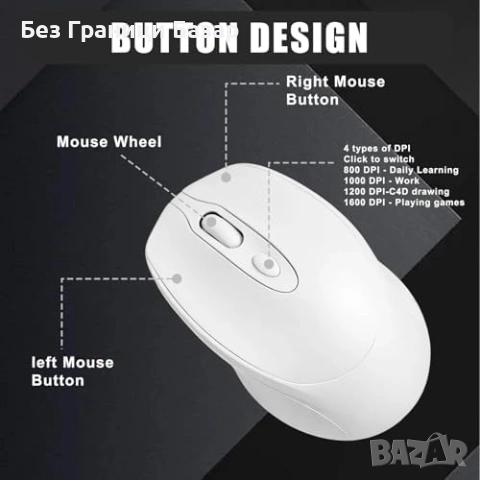 Нова тиха Презареждаема оптична мишка Bluetooth 2.4GHz за лаптоп PC, снимка 4 - Клавиатури и мишки - 53834380