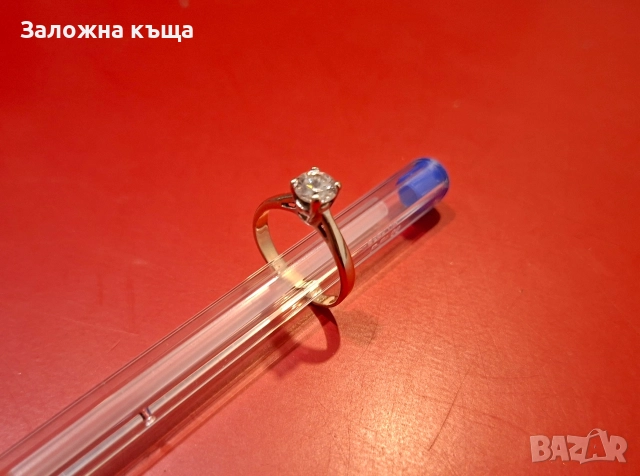 Дамски златен годежен пръстен - 2,29 гр. / 585 / 14К / 16 мм. (бяло злато), снимка 2 - Пръстени - 52692956