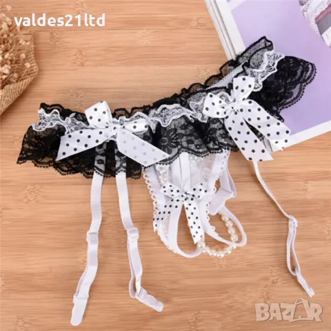 Прашки с перли и отворено дъно с жартиери, снимка 5 - Бельо - 33731743