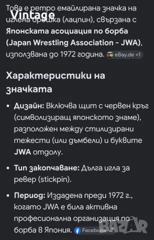Значка - Японска асоциация по борба от 1972 година, снимка 4 - Колекции - 56089947