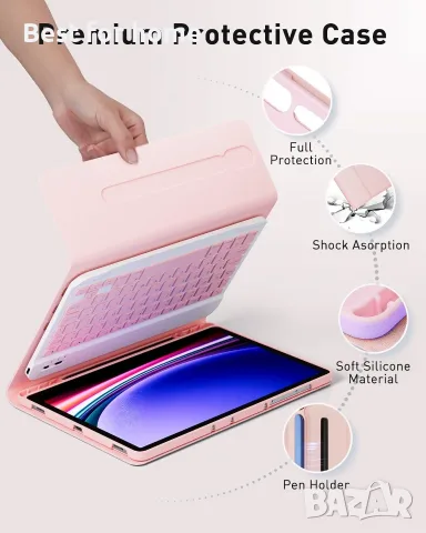 Калъф с клавиатура TUNKARMOR за Samsung Galaxy Tab S10 Lite / S10 FE / S9 FE / S9 / S8 / S7, снимка 7 - Калъфи, кейсове - 56233854