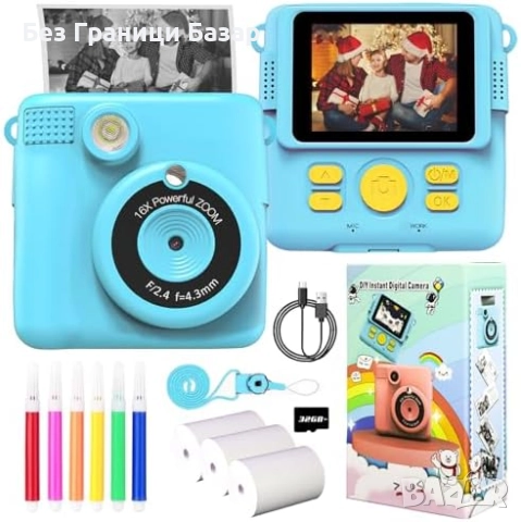 Нова Камера за незабавен печат с 3 ролки хартия Фотопринтер фотоапарат