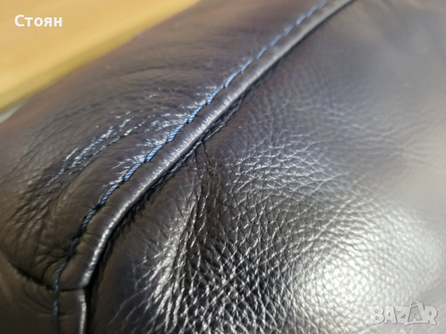 Тъмно син кожен фотойл, снимка 5 - Дивани и мека мебел - 53721522