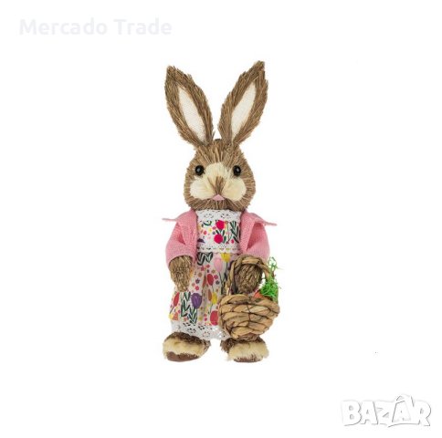Великденска декоративна фигурка Зайче Mercado Trade, Флорална рокля, 46см