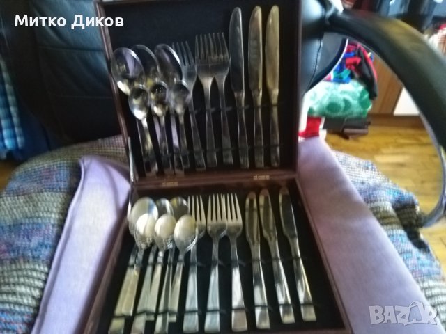 Lamart марков комплект от 24 броя-6 вилици-12 лъжици-6ножа нови в дървена кутия