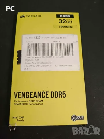 DDR5 Corsair Vengeance 6000 CL 36 1х16GB Доживотна гаранция