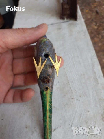 Пиленце птичка клоазоне бронз клетъчен емайл, снимка 6 - Антикварни и старинни предмети - 53294451